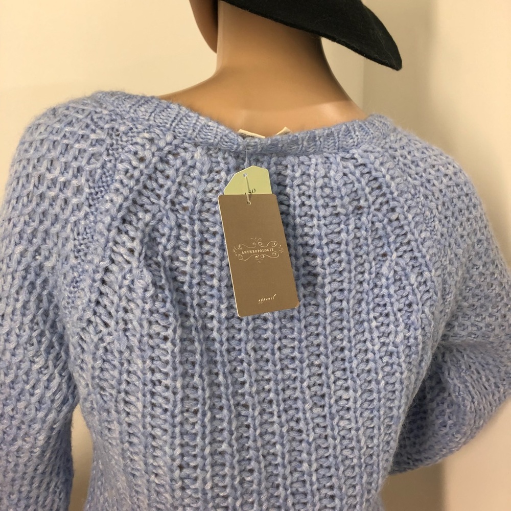 Anthropology moth chunky knot blue v neck sweater - Picture 6 of 7